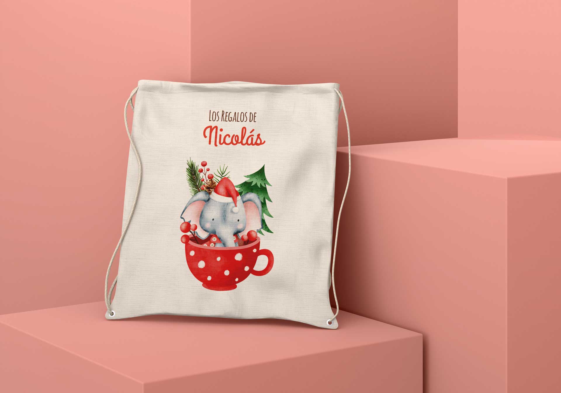 Mochila de tela Personalizada para los Regalos Navidad-ELEFANTE