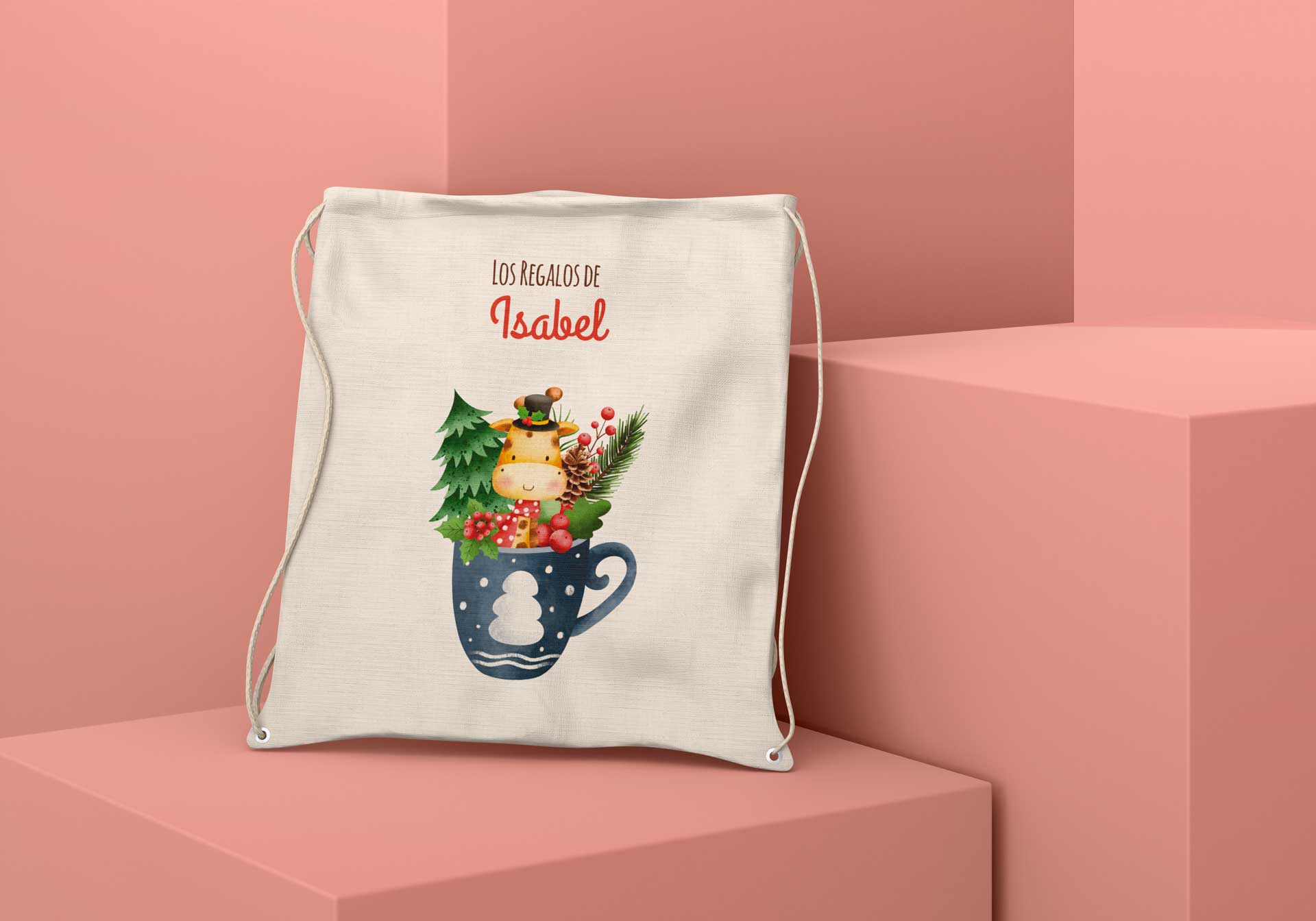 Mochila de tela Personalizada para los Regalos Navidad-JIRAFA