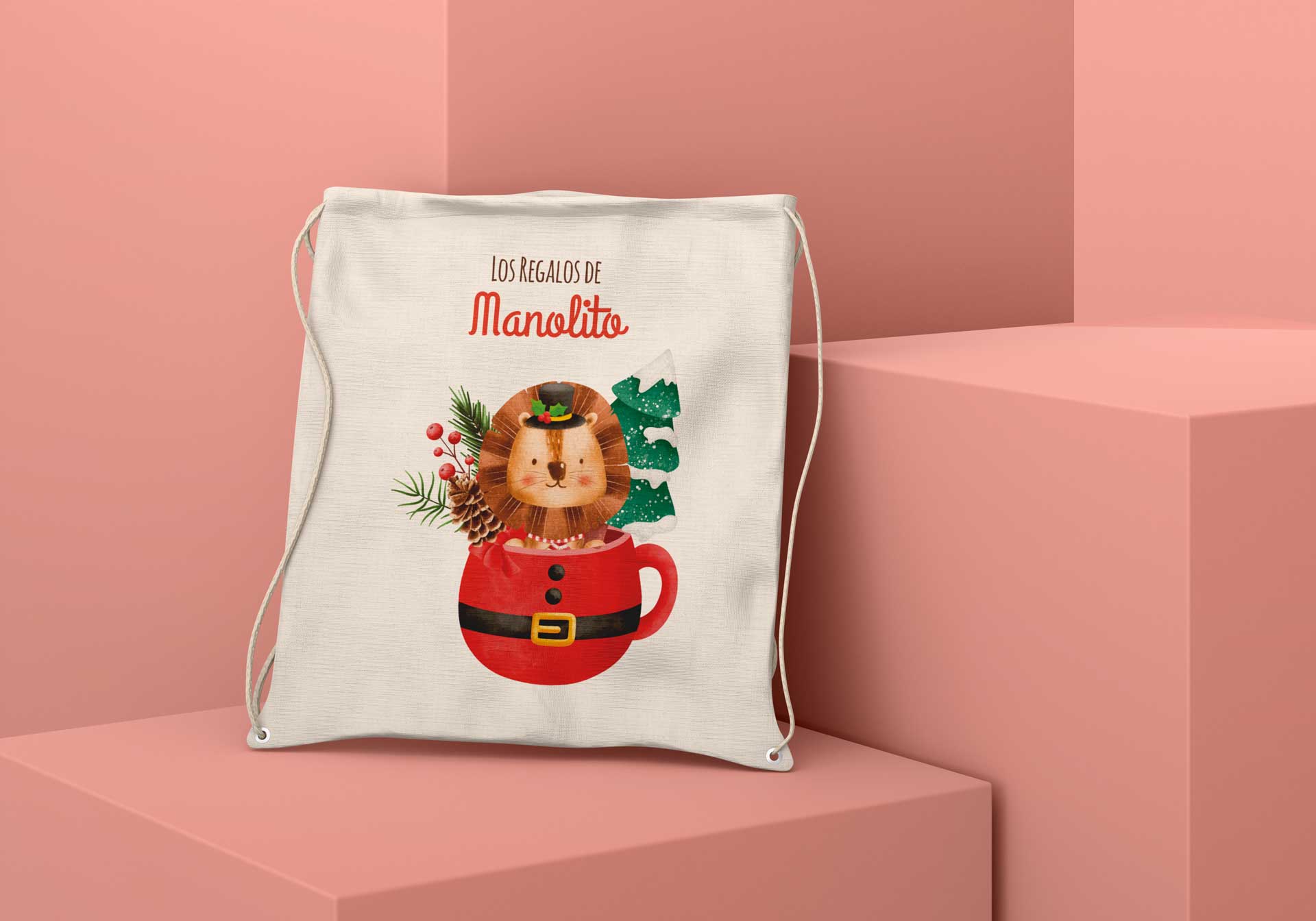 Mochila de tela Personalizada para los Regalos Navidad-LEON