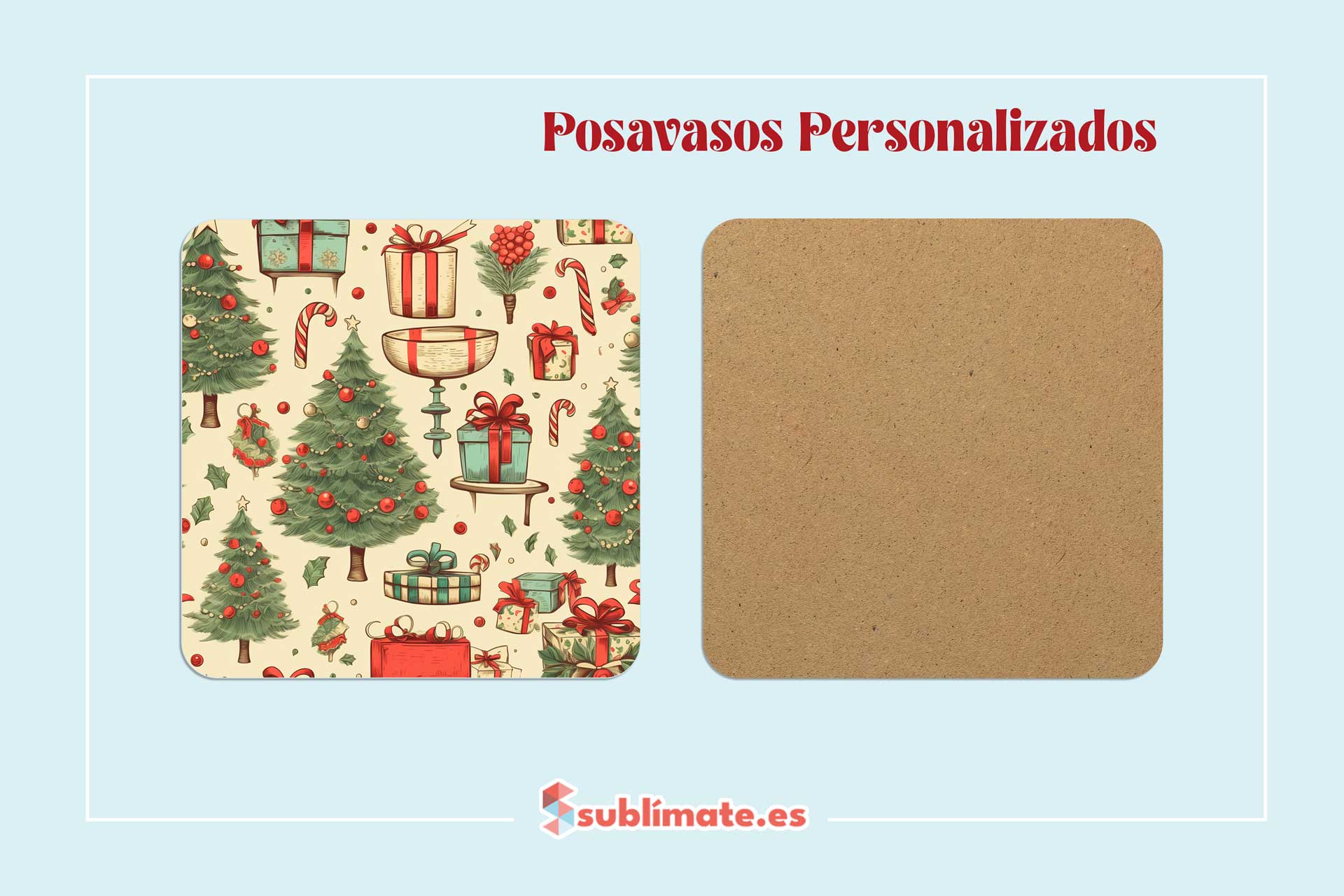 Pack 4 Posavasos con Motivos de NAVIDAD Cuadrados