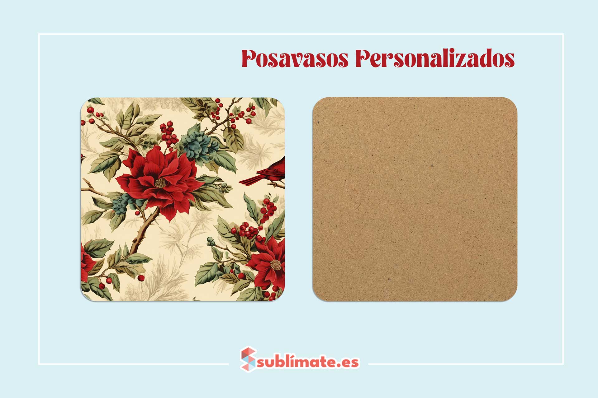 Pack 4 Posavasos con Motivos de NAVIDAD Cuadrados