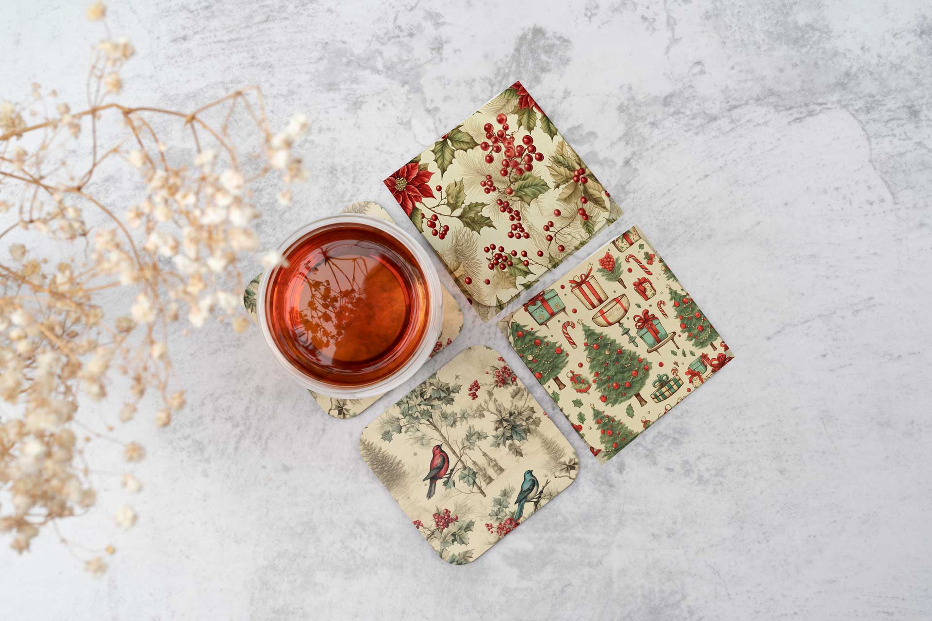 Pack 4 Posavasos con Motivos de NAVIDAD Cuadrados