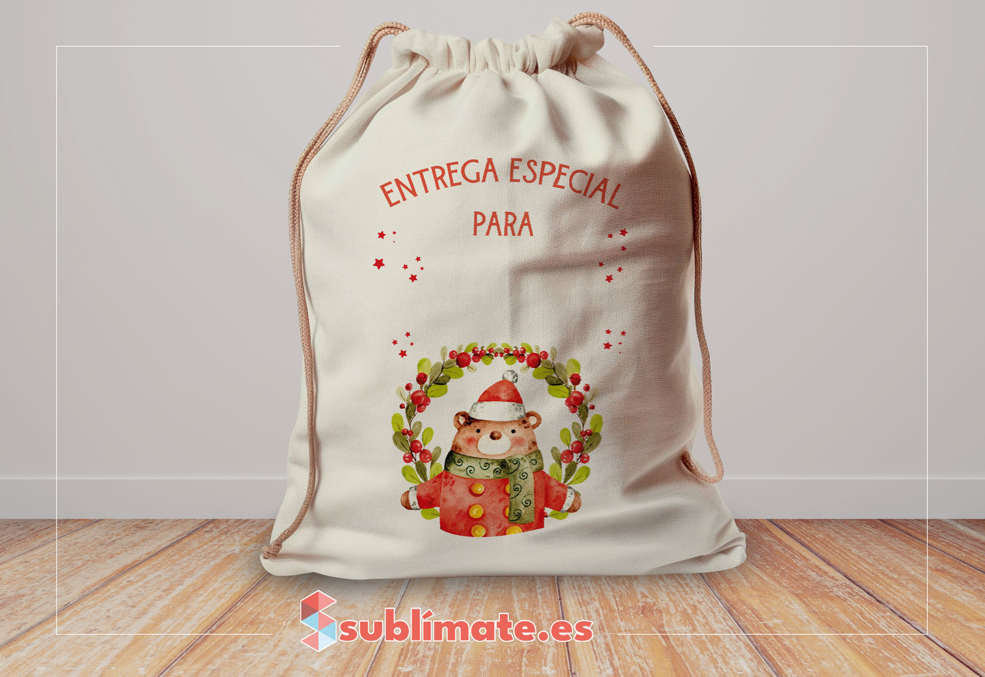 Saco para Regalos personalizado con animales_Oso rojo