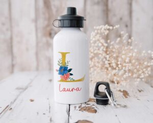 Bidón Personalizado con Inicial Floral Amarillo