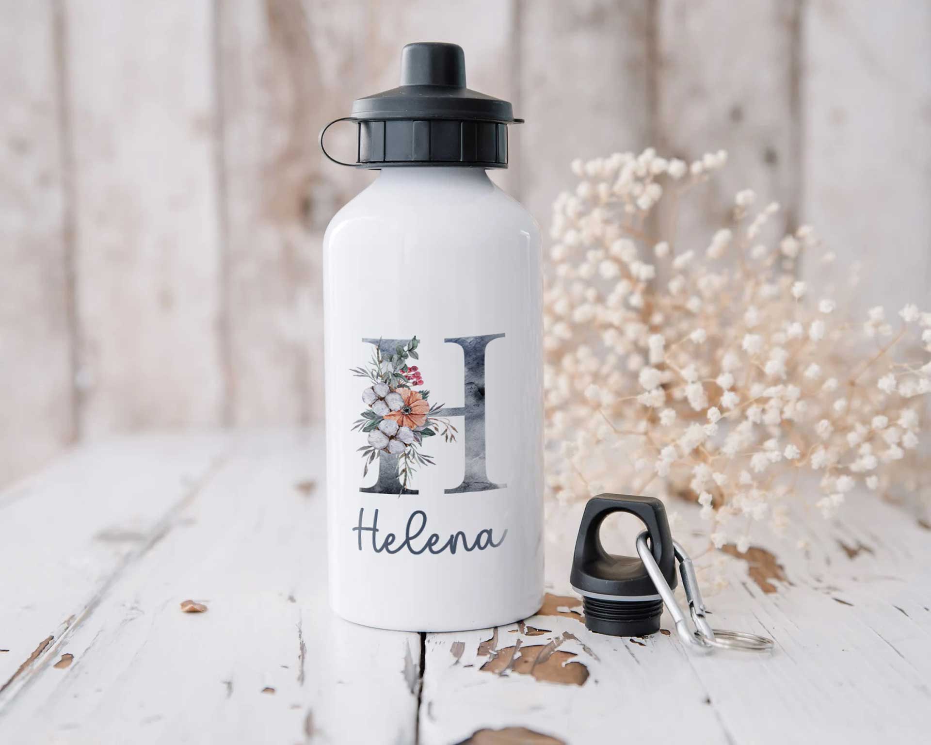 Bidón Personalizado con Inicial Floral Azul