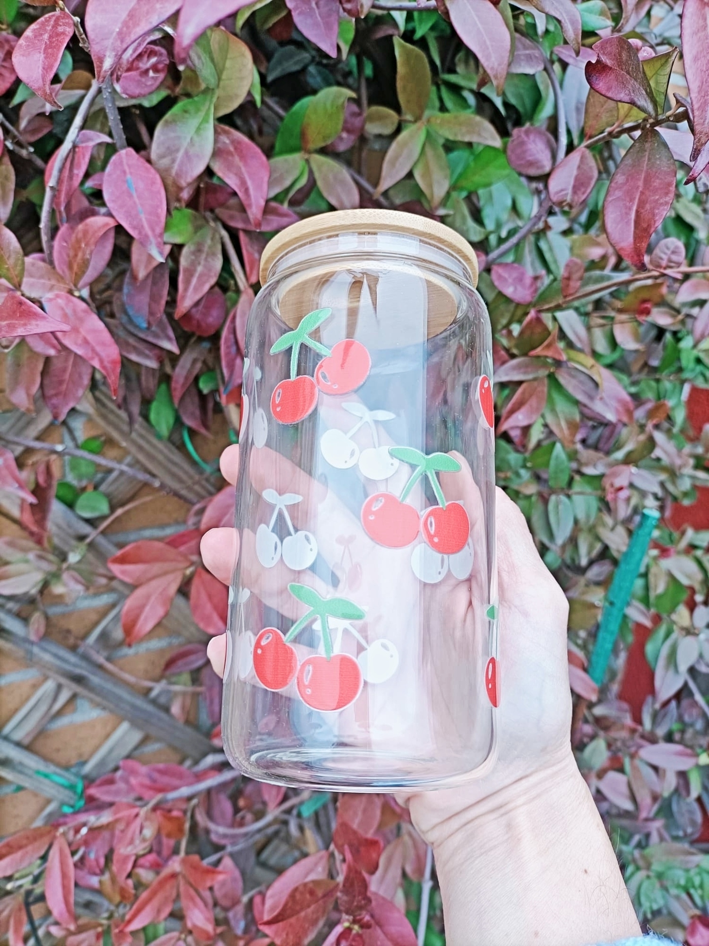 Vaso de vidrio personalizado_cerezas 2