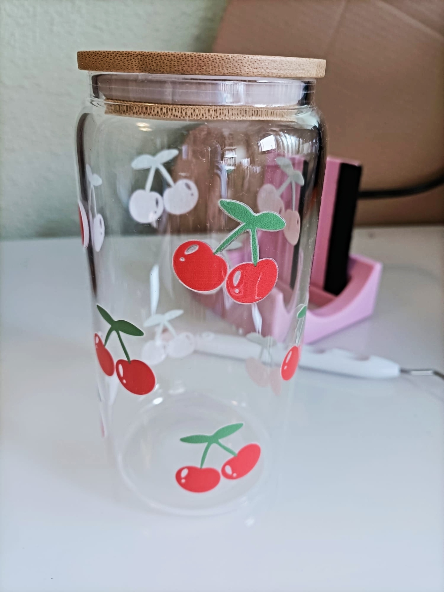 Vaso de vidrio personalizado_cerezas 1