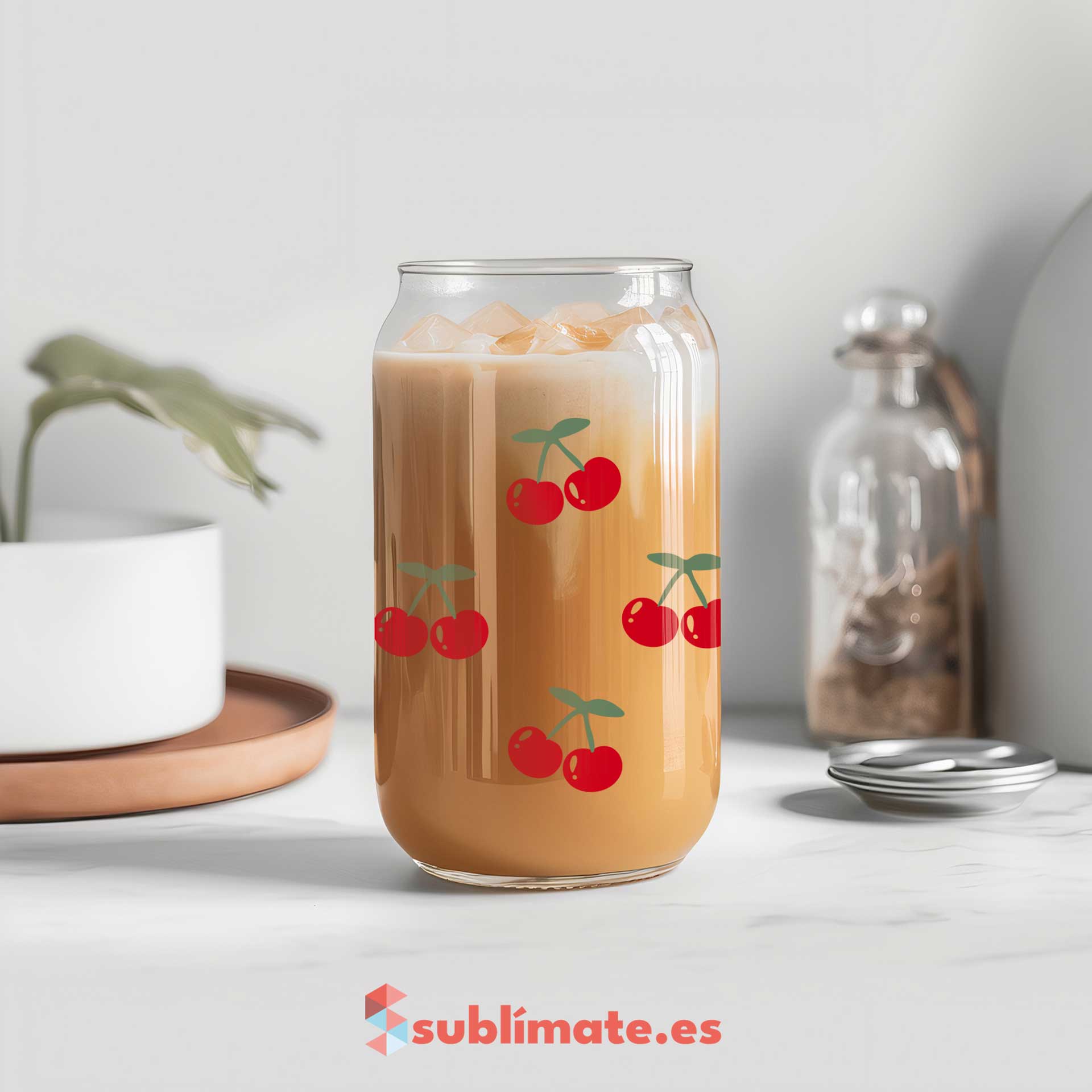 Vaso de vidrio personalizado_cerezas