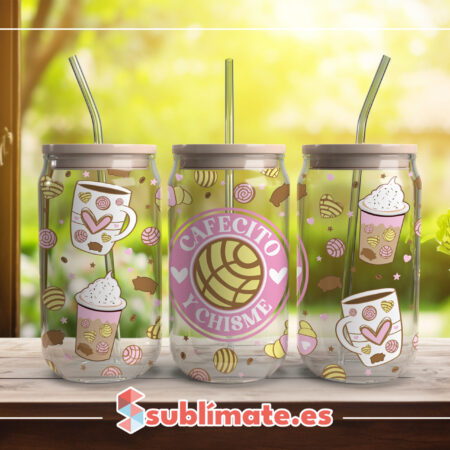 Vaso de cristal Cafecito y Chisme 16oz