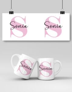 Taza personalizada con Inicial rosa y Nombre para Bautizo y Primera Comunion