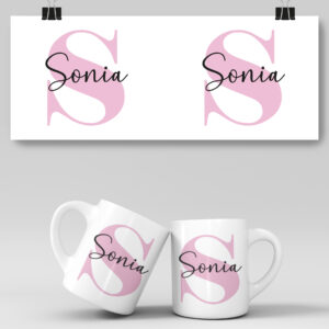 Taza personalizada con Inicial rosa y Nombre para Bautizo y Primera Comunion