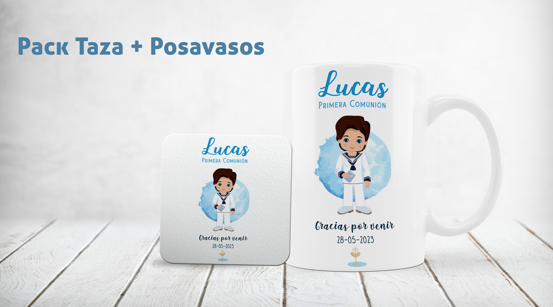 Pack Taza y Posavasos Primera Comunión Niño