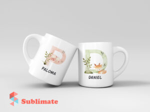 Taza personalizada con Inicial de animales y Nombre para Bautizo y Primera Comunion