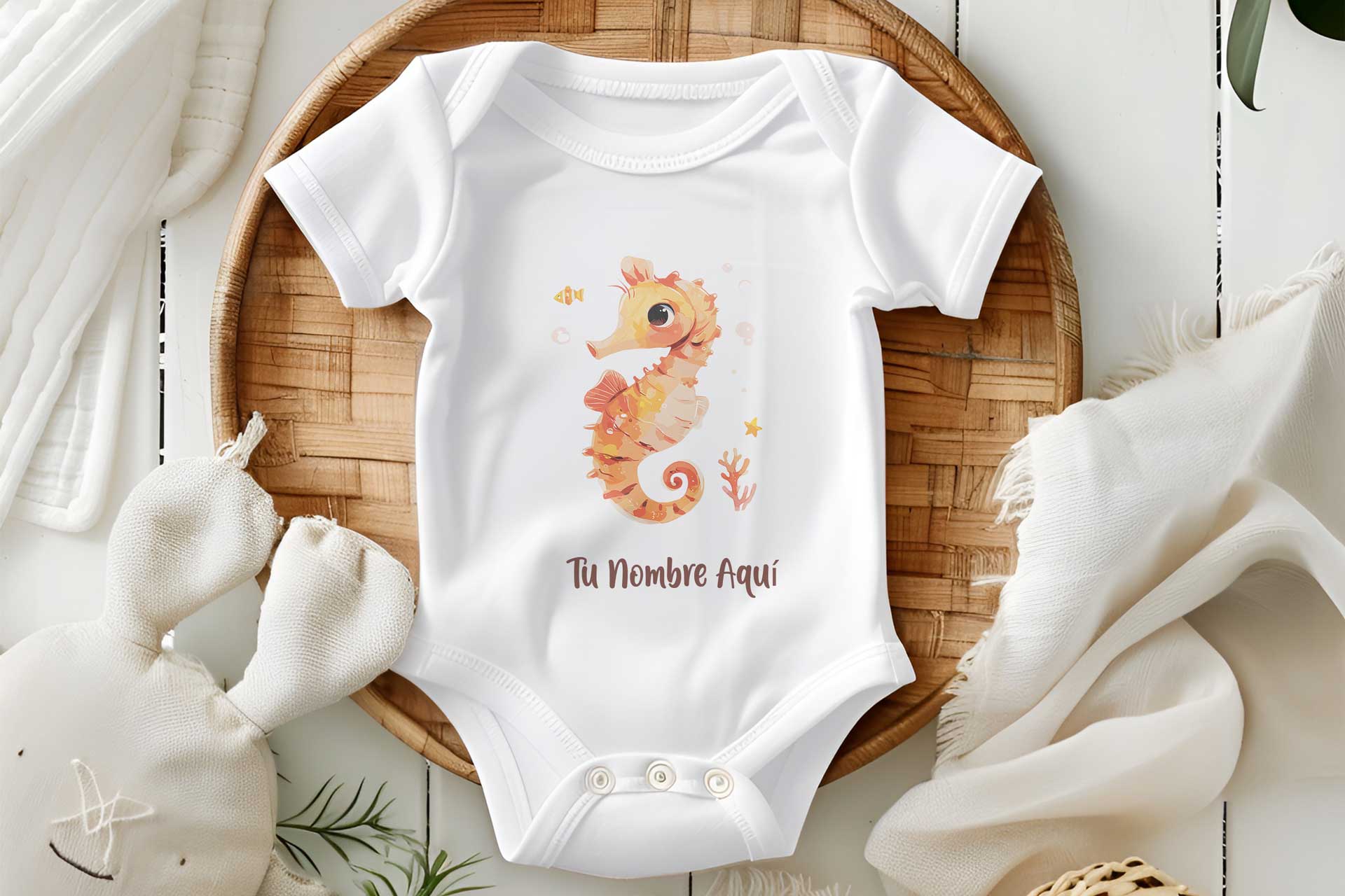 Body bebe personalizado Sea Life_caballito mar con nombre