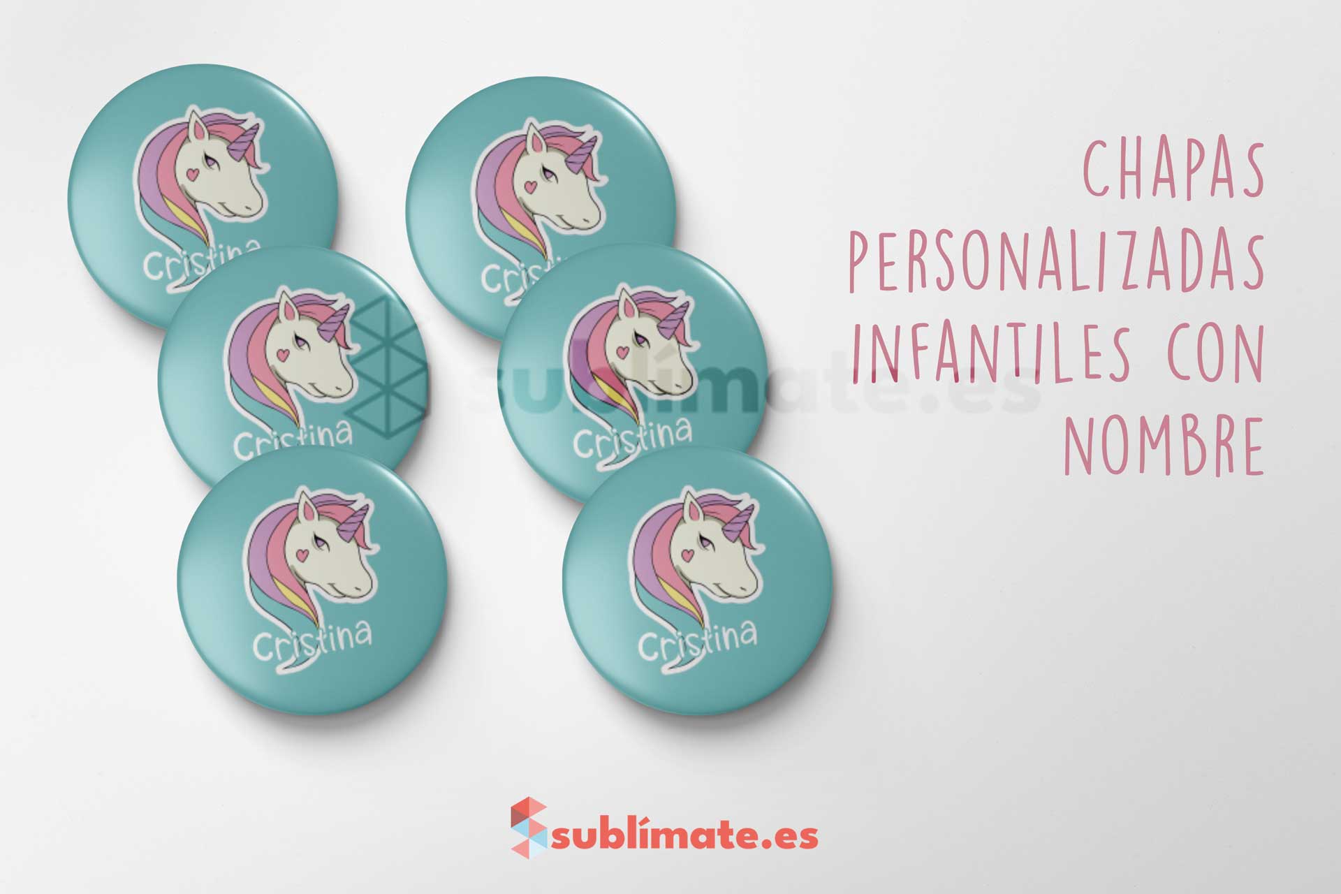 Chapa personalizada infantil Unicornio con nombre Diseños