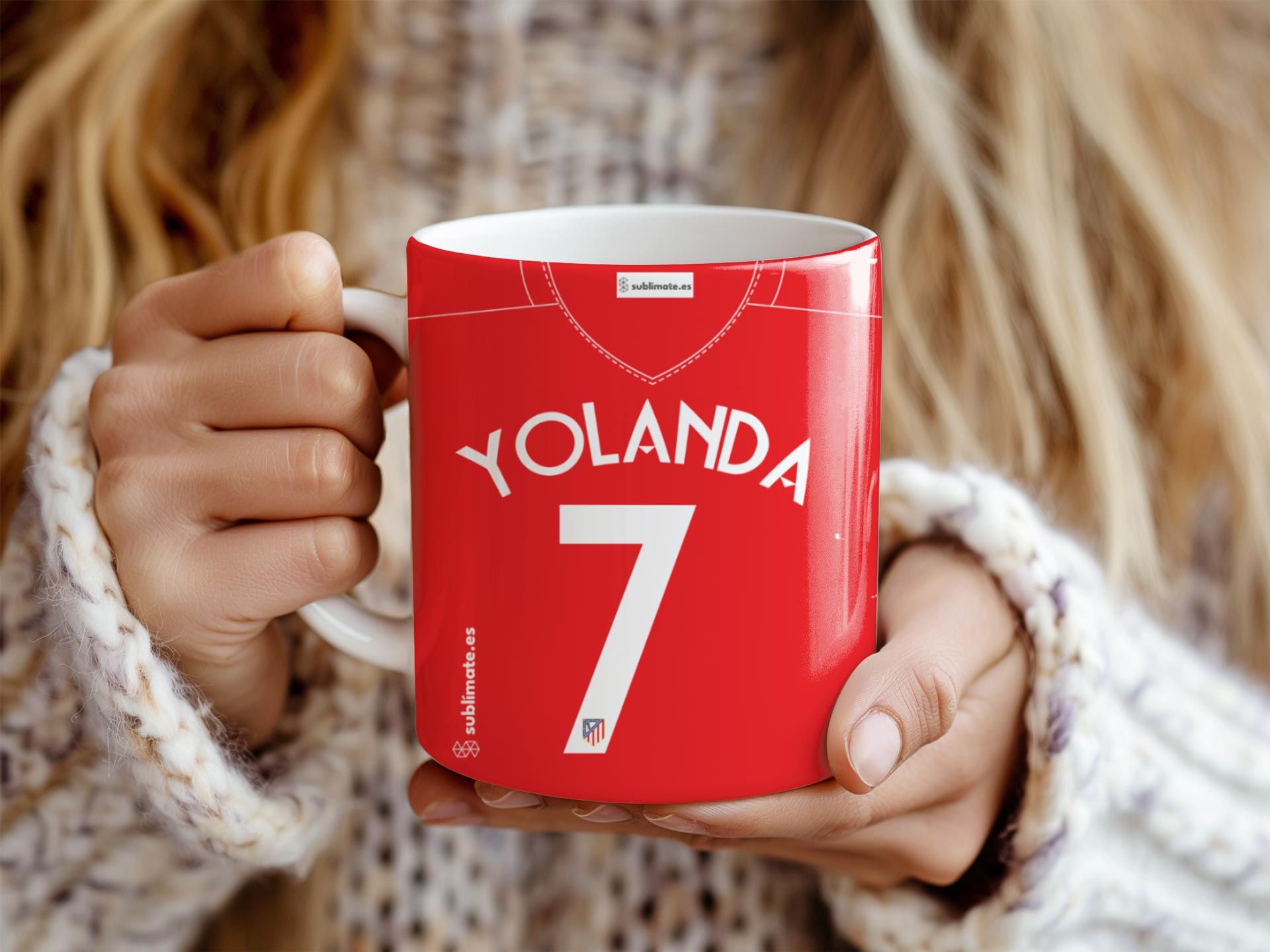Taza Personalizada del Atlético de Madrid con tu Nombre y Número Favorito_Yolanda 2