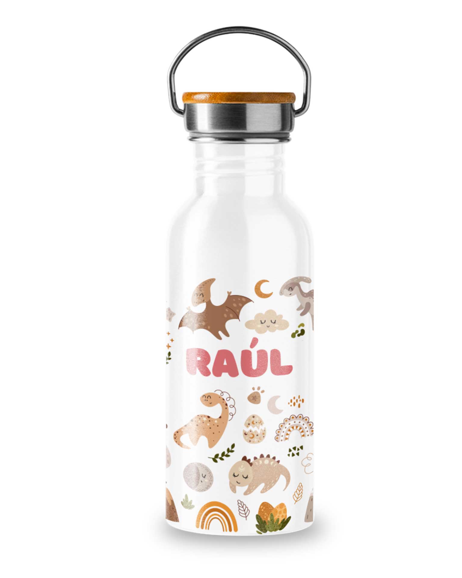 Botellas de Acero tapa bambú Personalizadas con Diseños de Dinosaurios para Niños 2