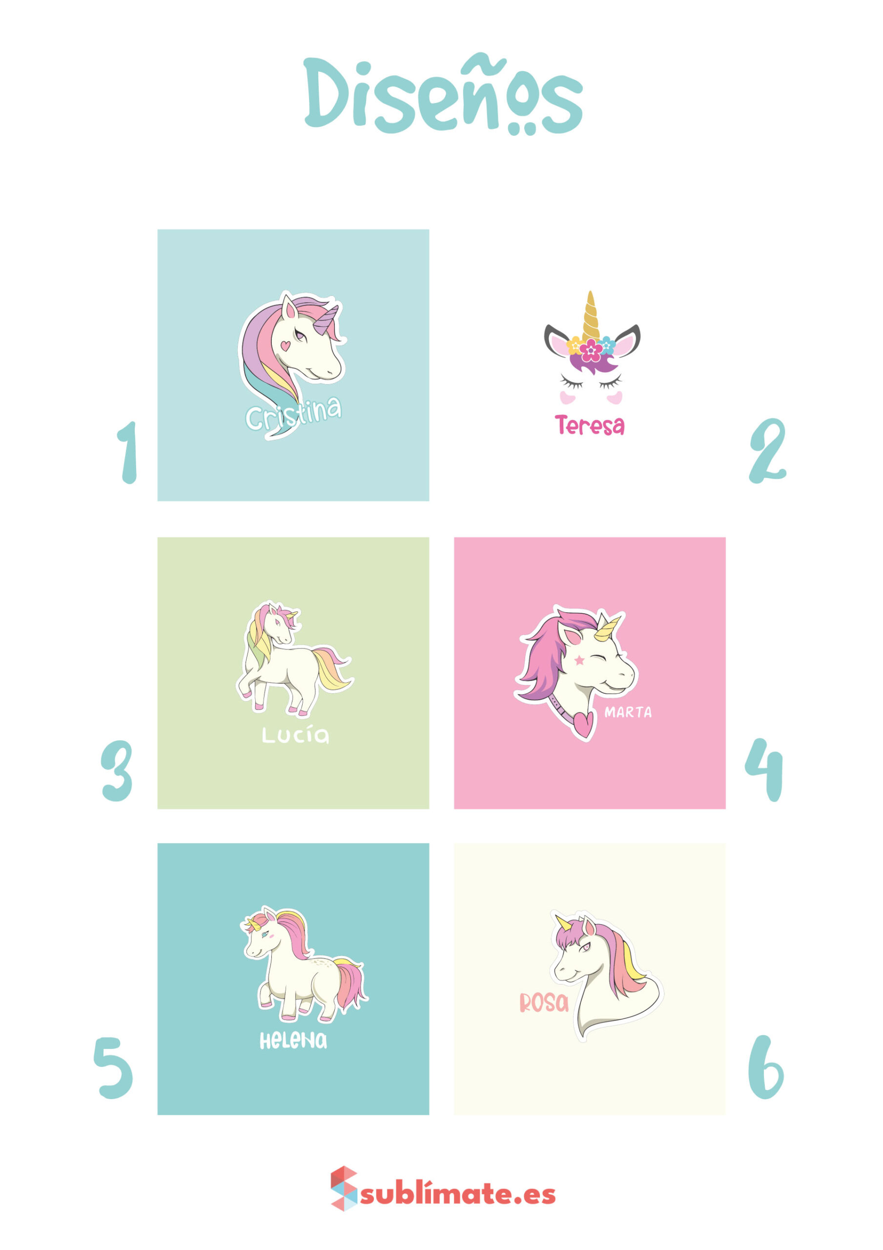 Chapa personalizada infantil Unicornio con nombre Diseños