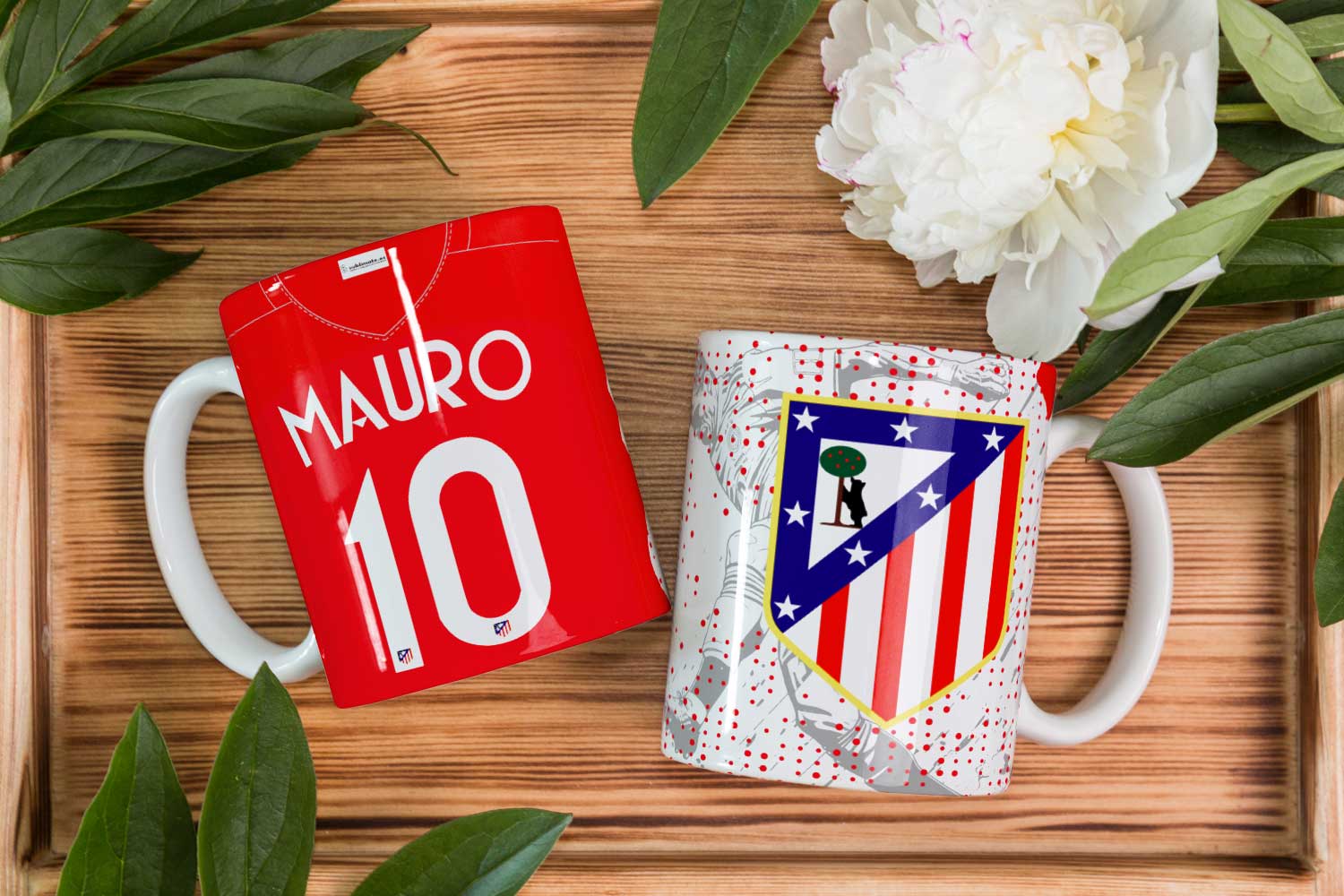 Taza Personalizada del Atlético de Madrid con tu Nombre y Número Favorito