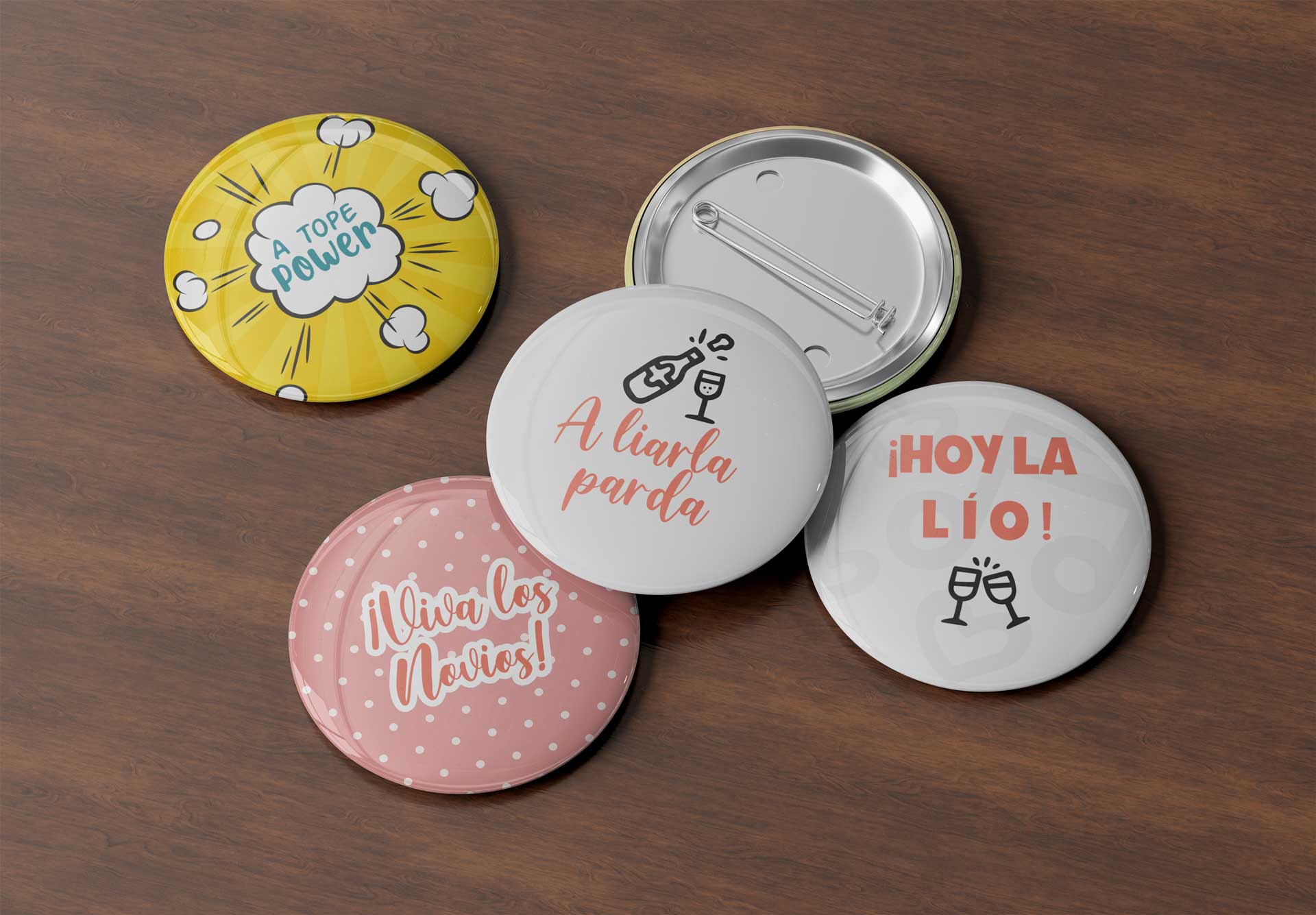 Chapa redonda personalizada con alfiler para bodas