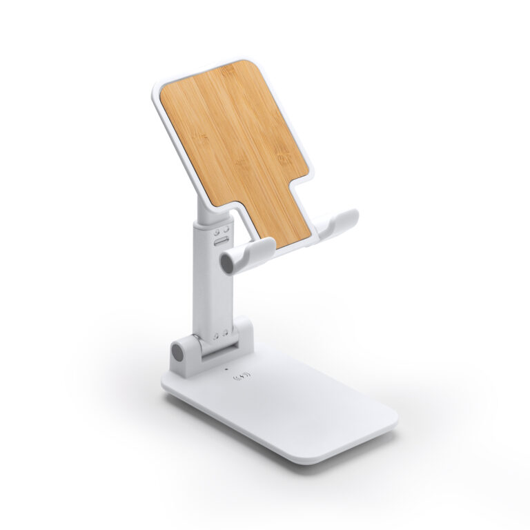 Soporte con cargador inalámbrico de bambú 6