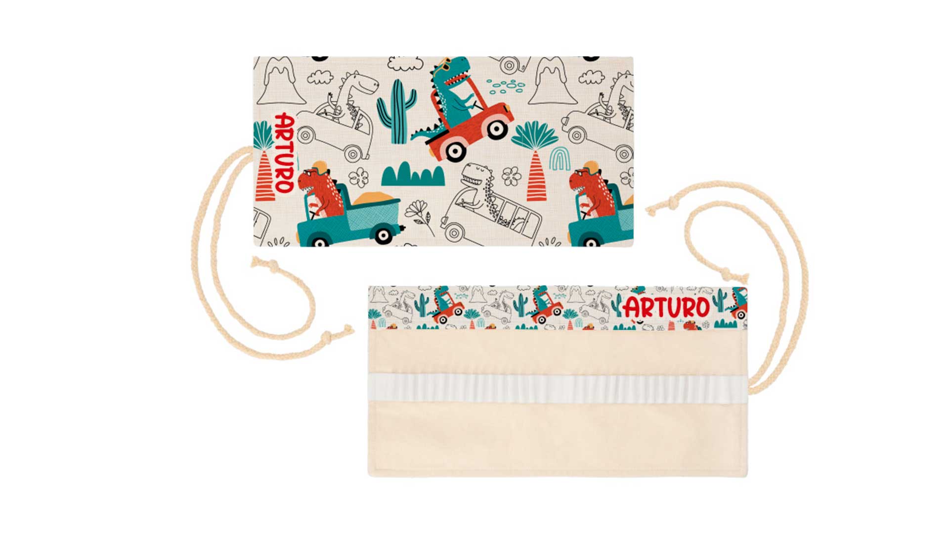 Estuche de tela infantil personalizado_Dinos