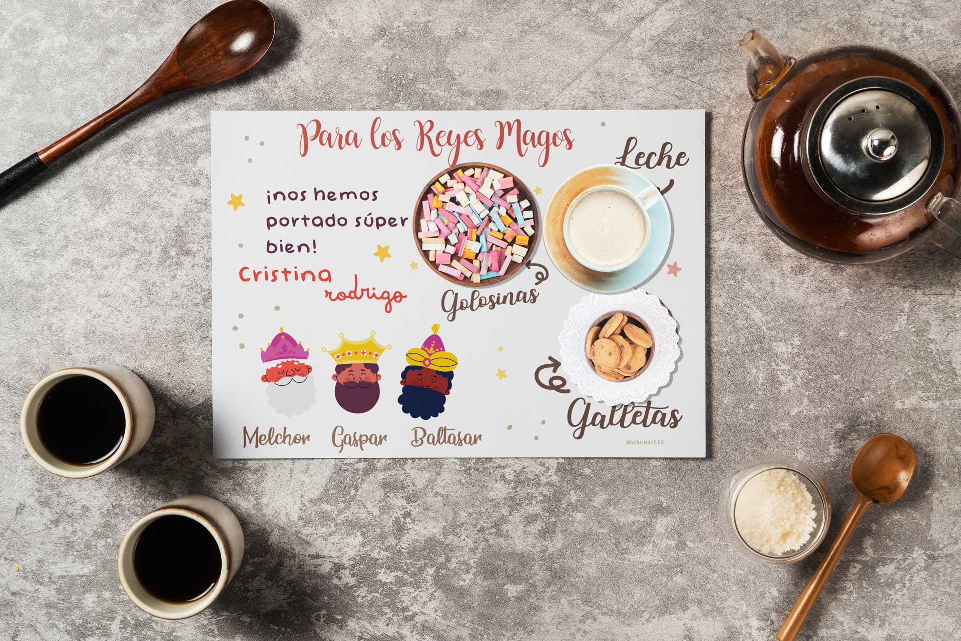 Salvamanteles de corcho de Reyes Magos Personalizado con nombres 2