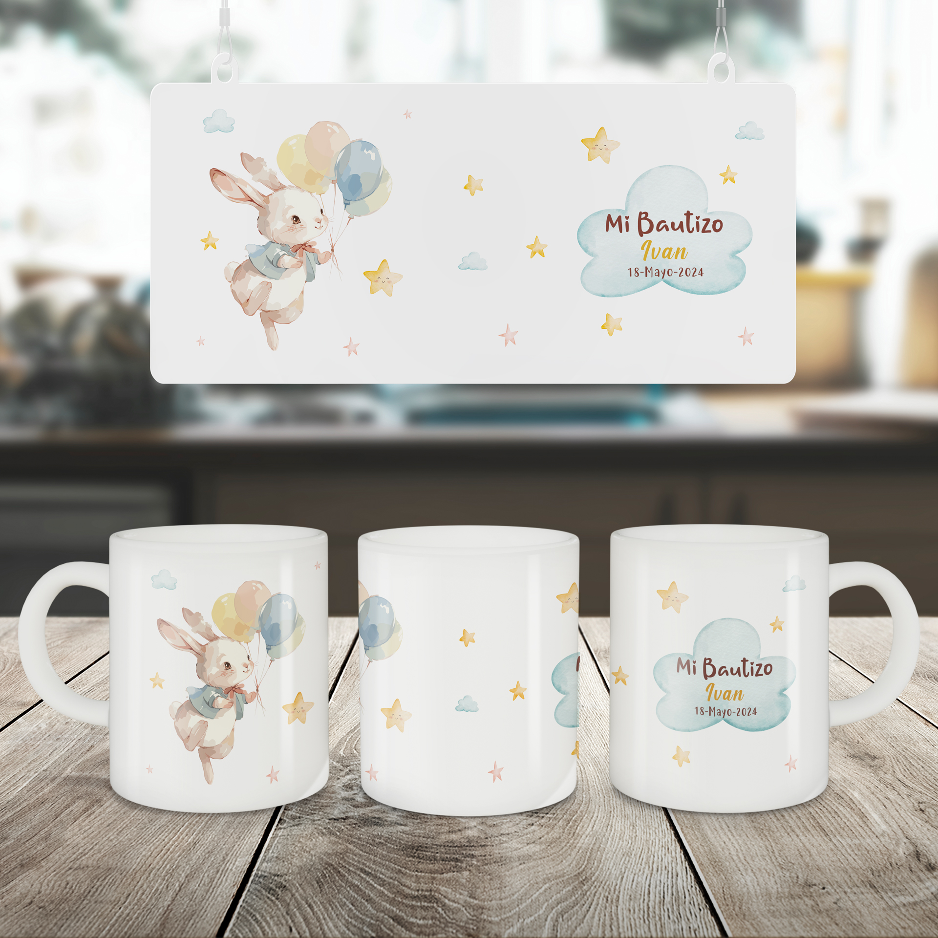 Taza Personalizada infantil para Bautizo_Conejito 3