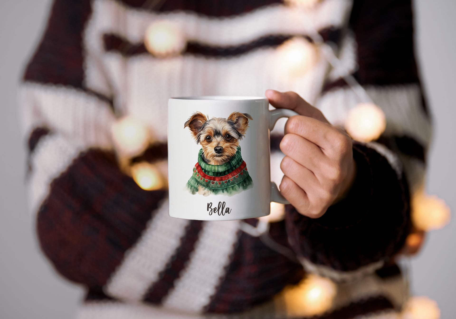 Taza Personalizada con perros navideños y nombre_Bella