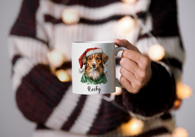 Taza Personalizada con perros navideños y nombre_Rocky