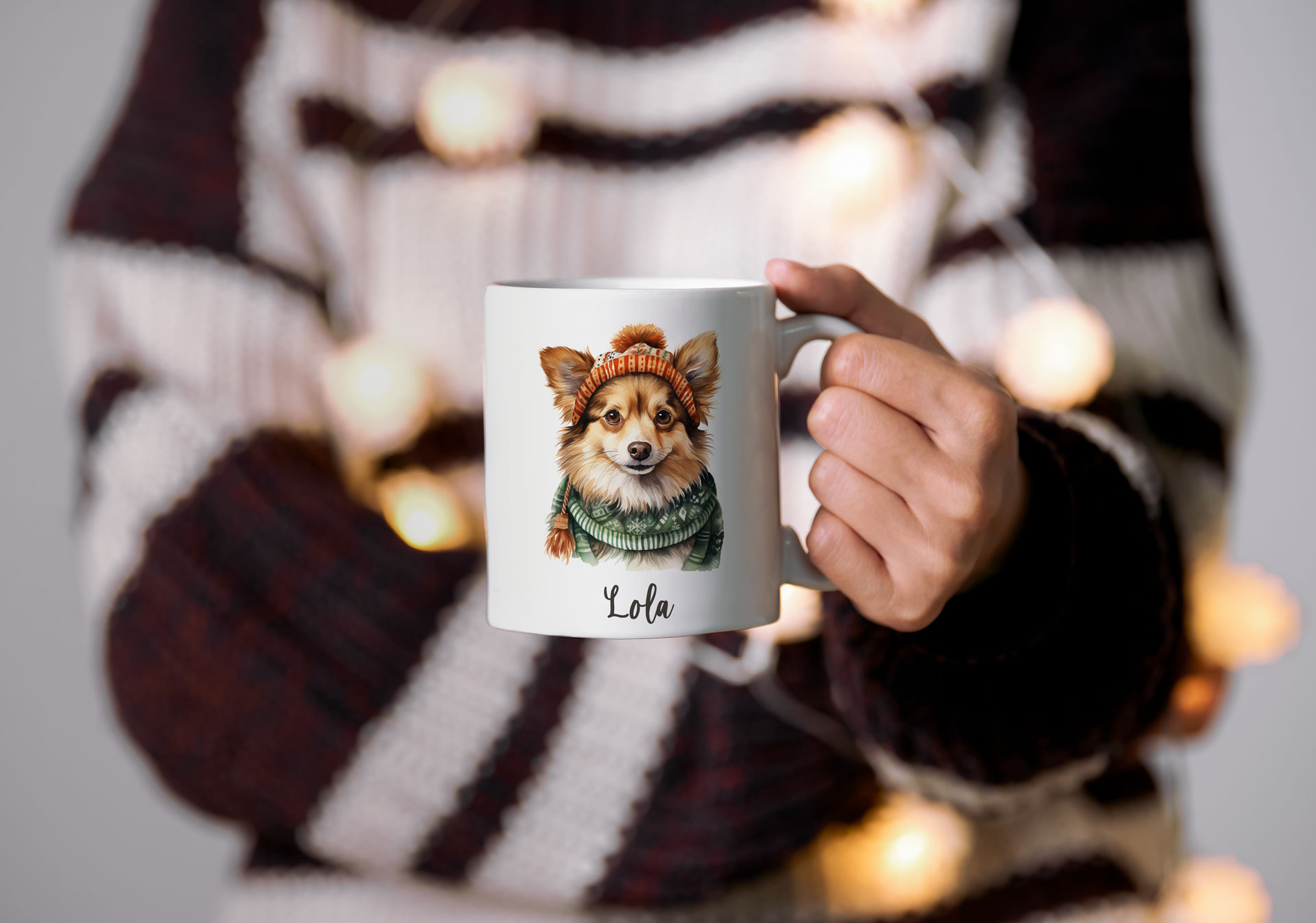 Taza Personalizada con perros navideños y nombre_lola