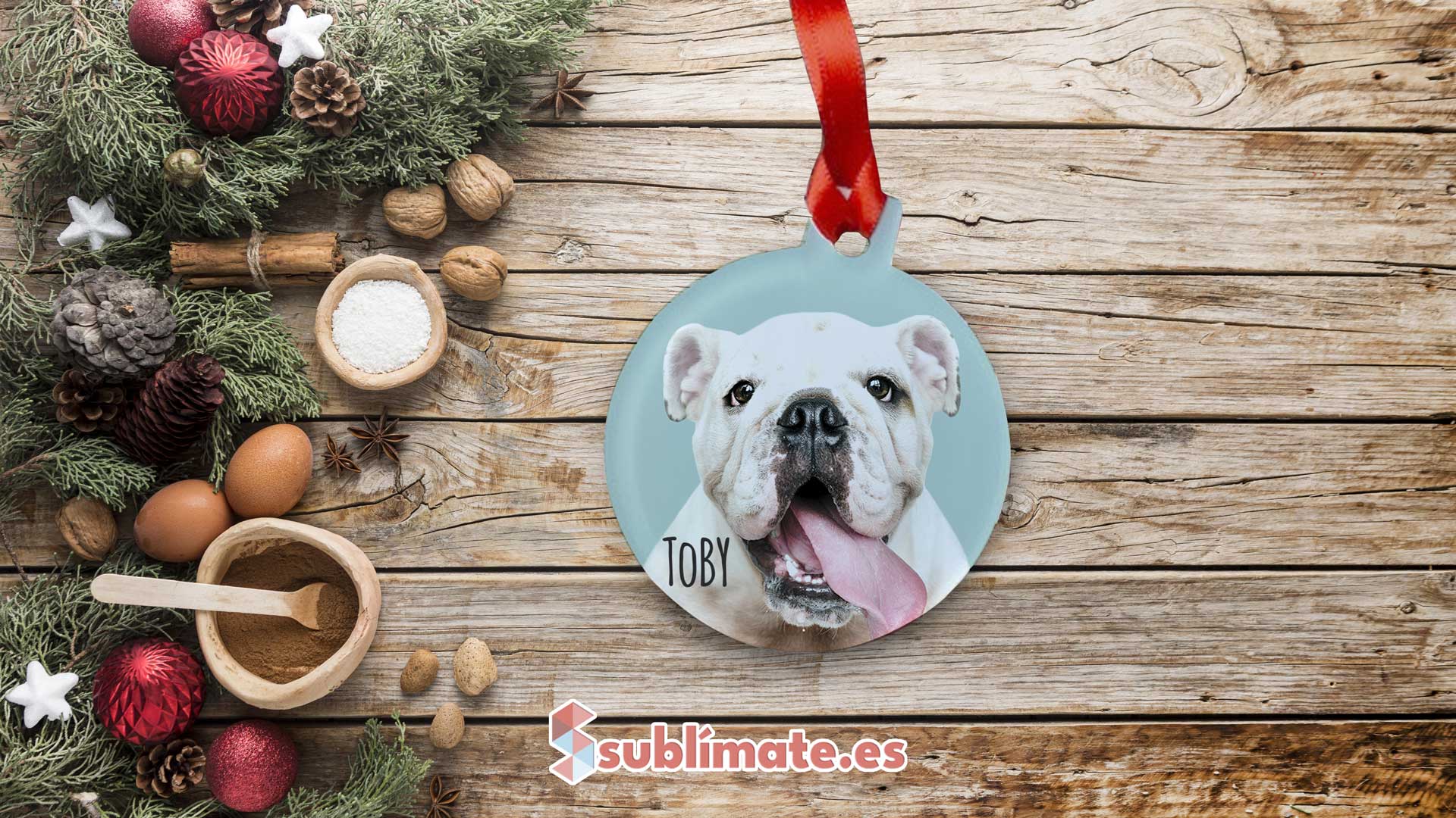 Adorno de Navidad acrílico con foto BULLDOG