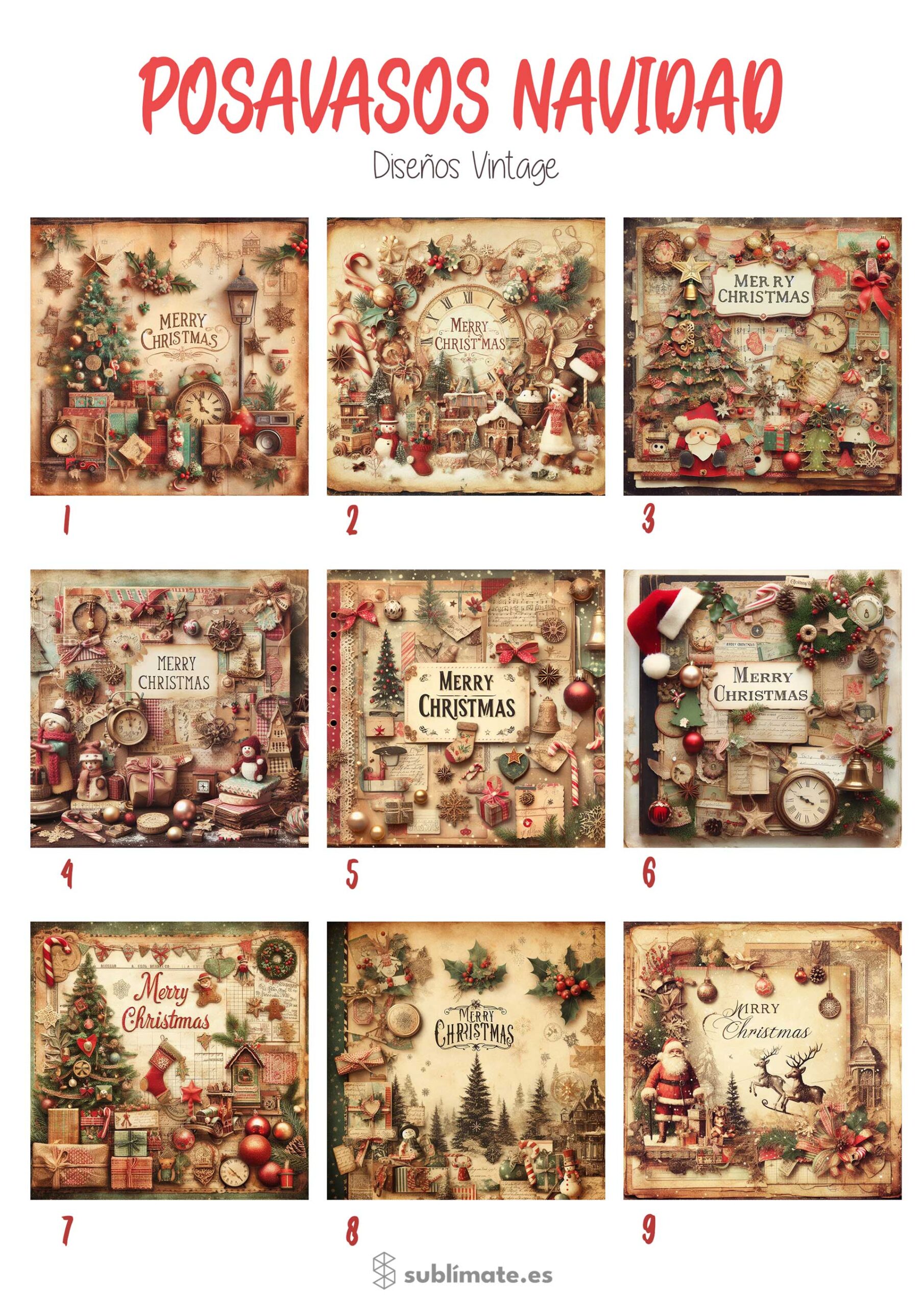 Diseños Posavasos Merry Christmas Vintage