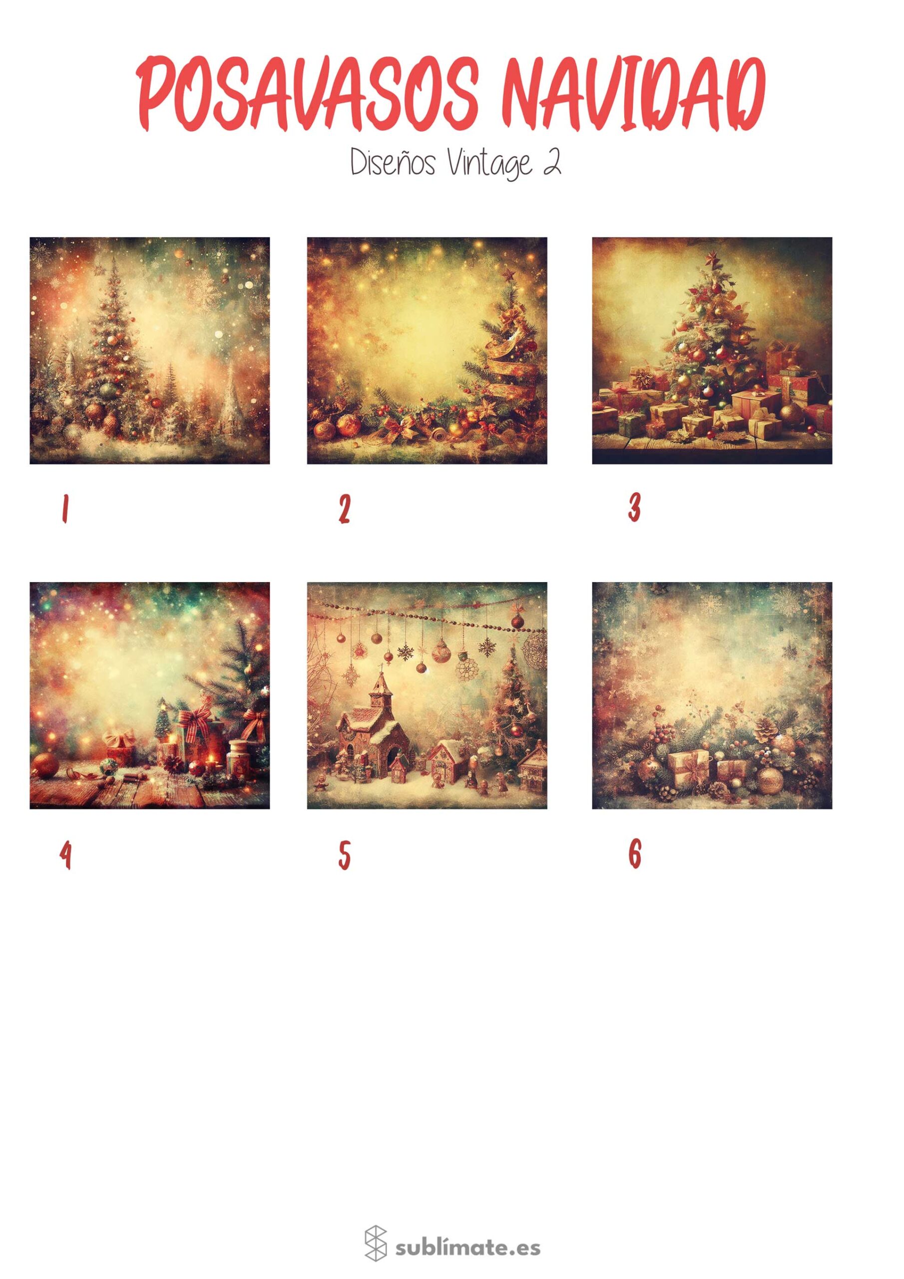 Diseños Posavasos Navidad Vintage cuadrados