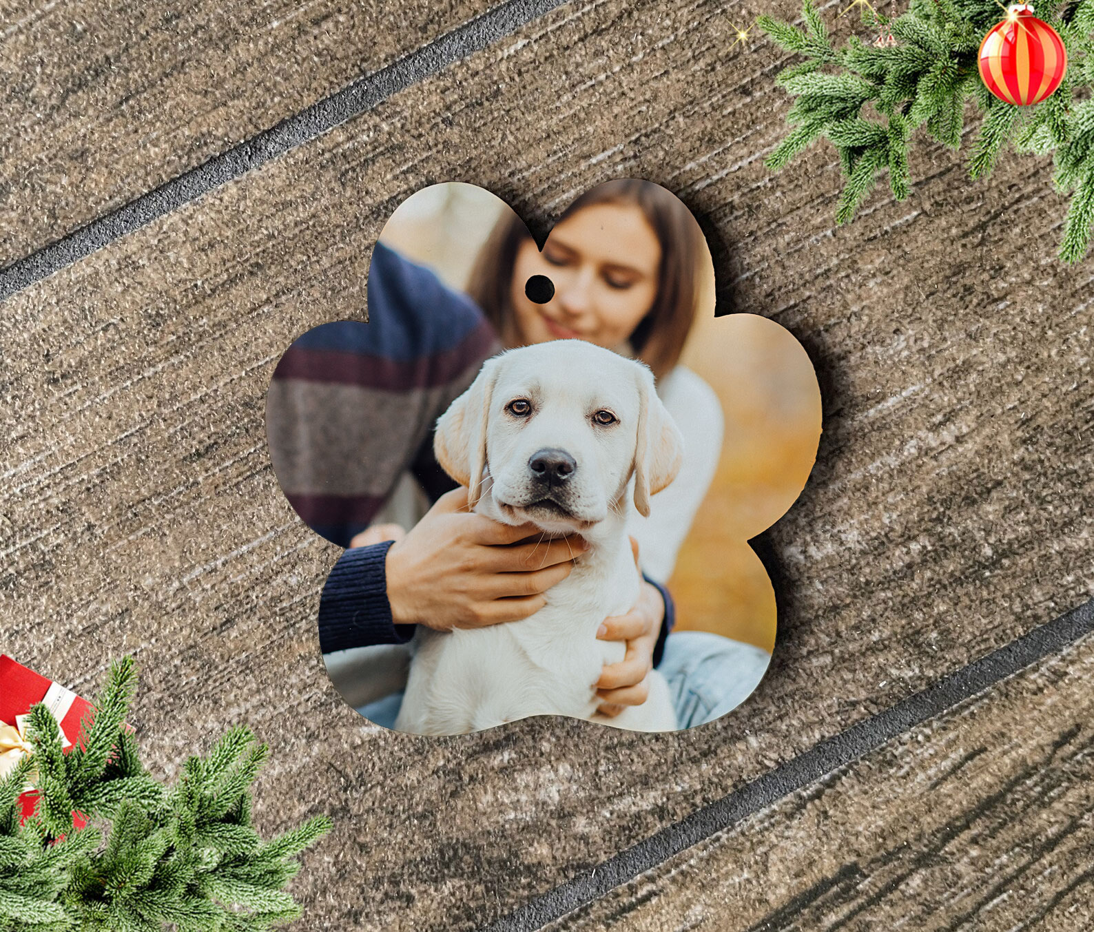 adorno de Navidad de acrílico con forma de huella_Labrador