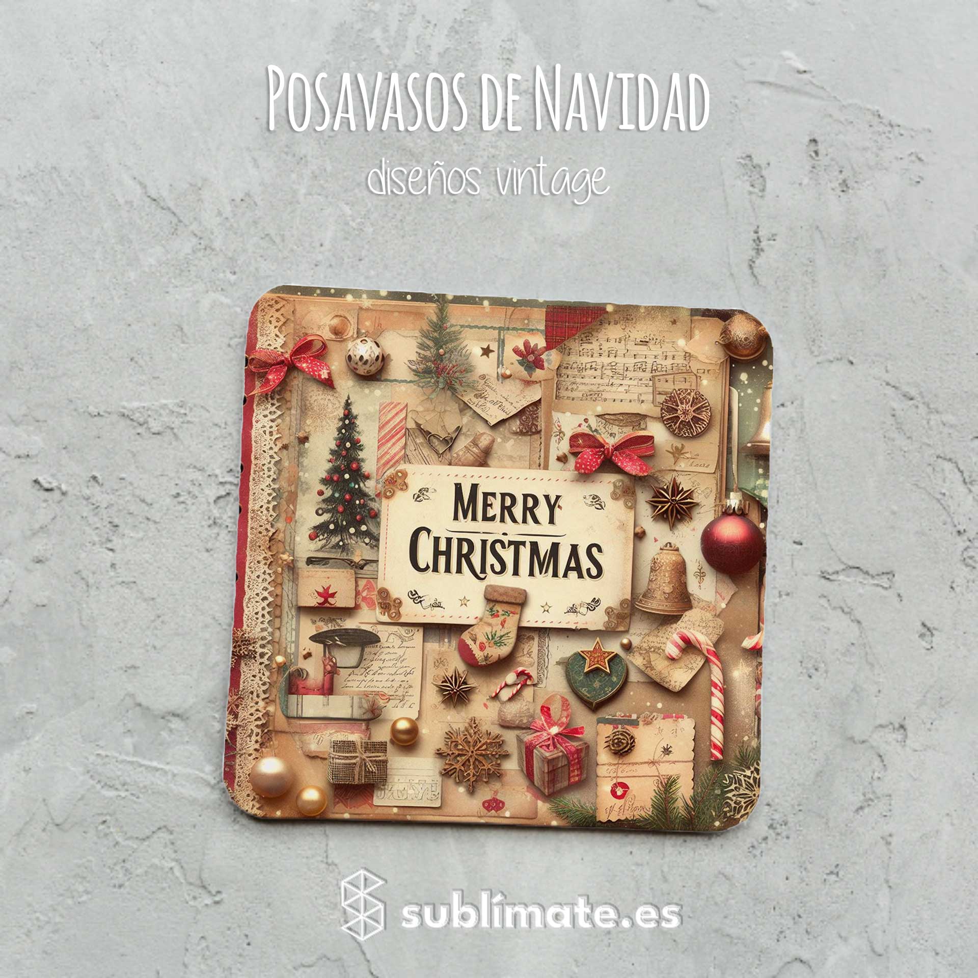 Posavasos Merry Christmas Vintage_5