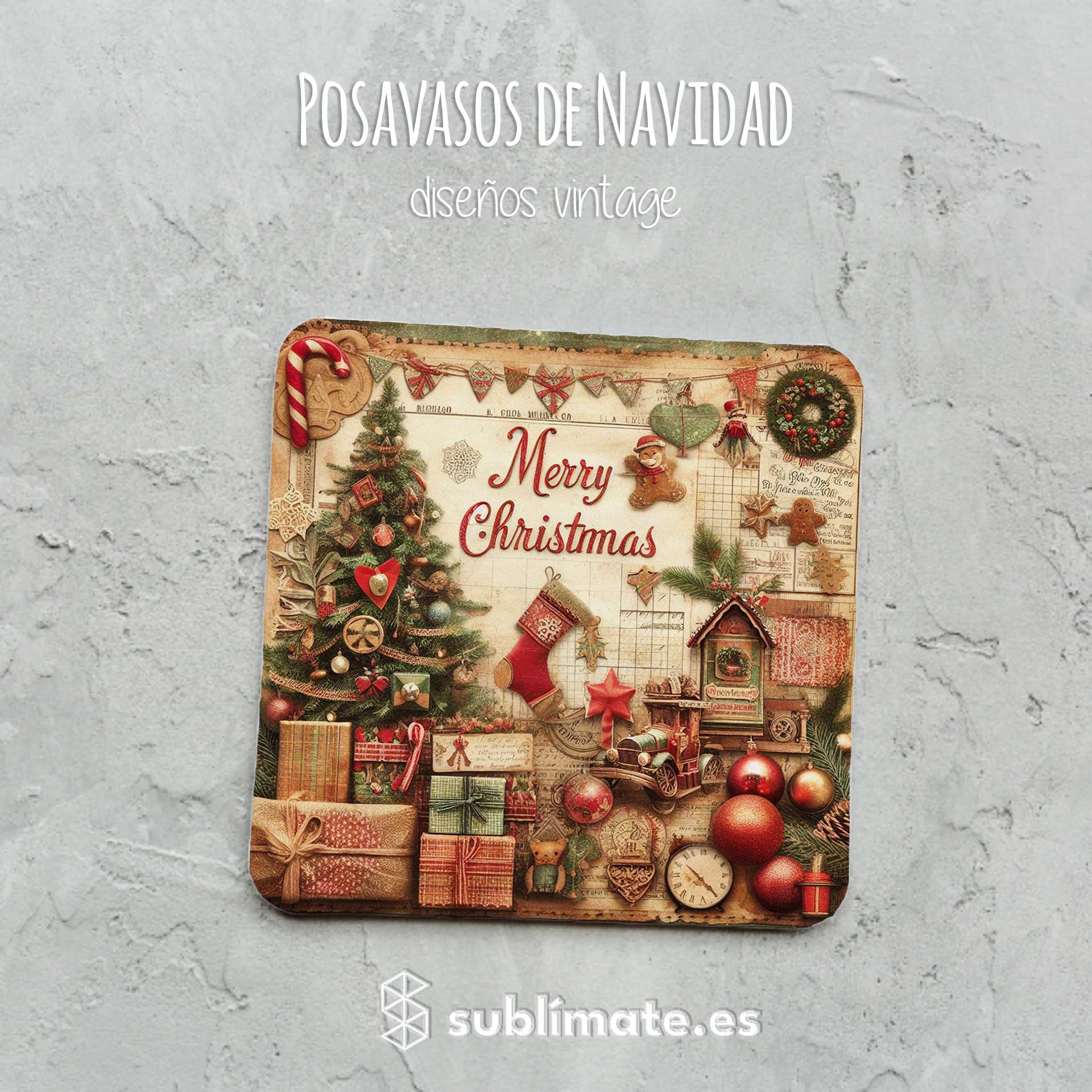Posavasos Merry Christmas Vintage_7