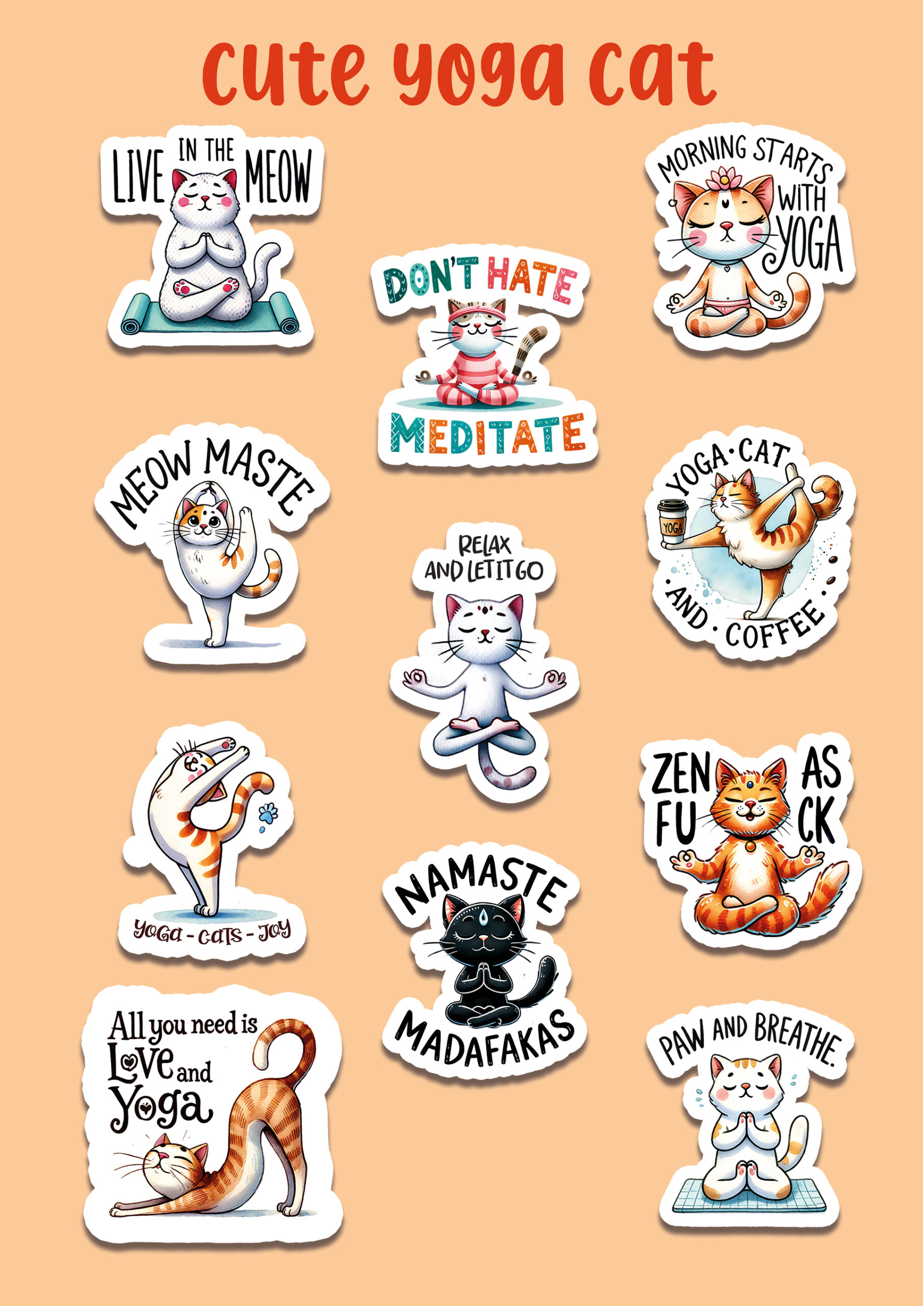 20 cute yoga cat stickers
