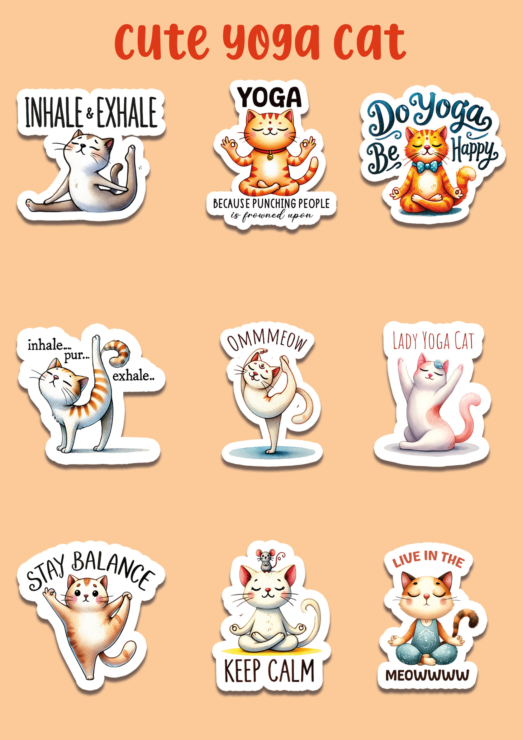 20 cute yoga cat stickers