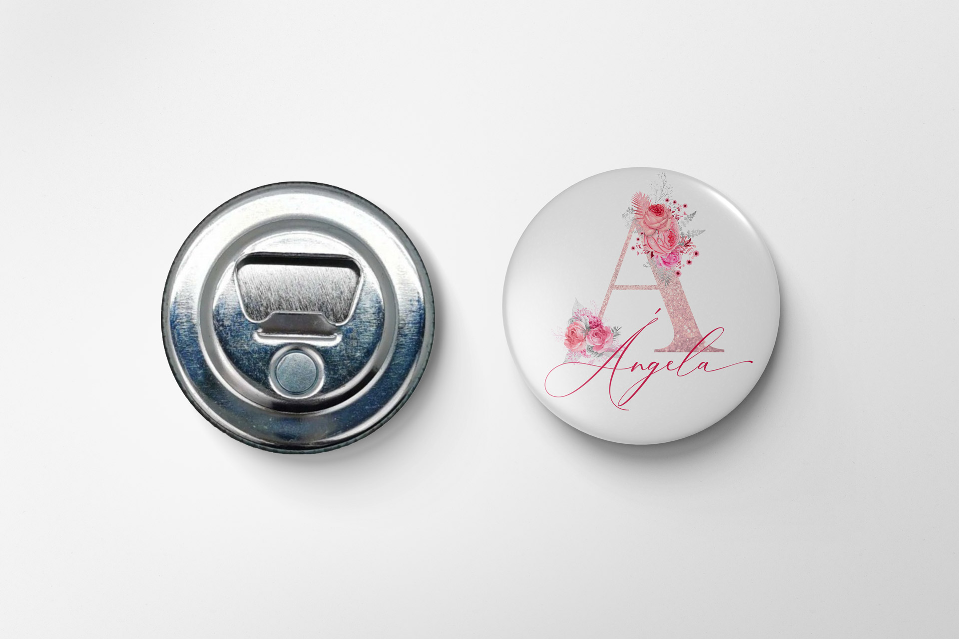 Taza personalizada + Chapa iman nevera con inicial 3