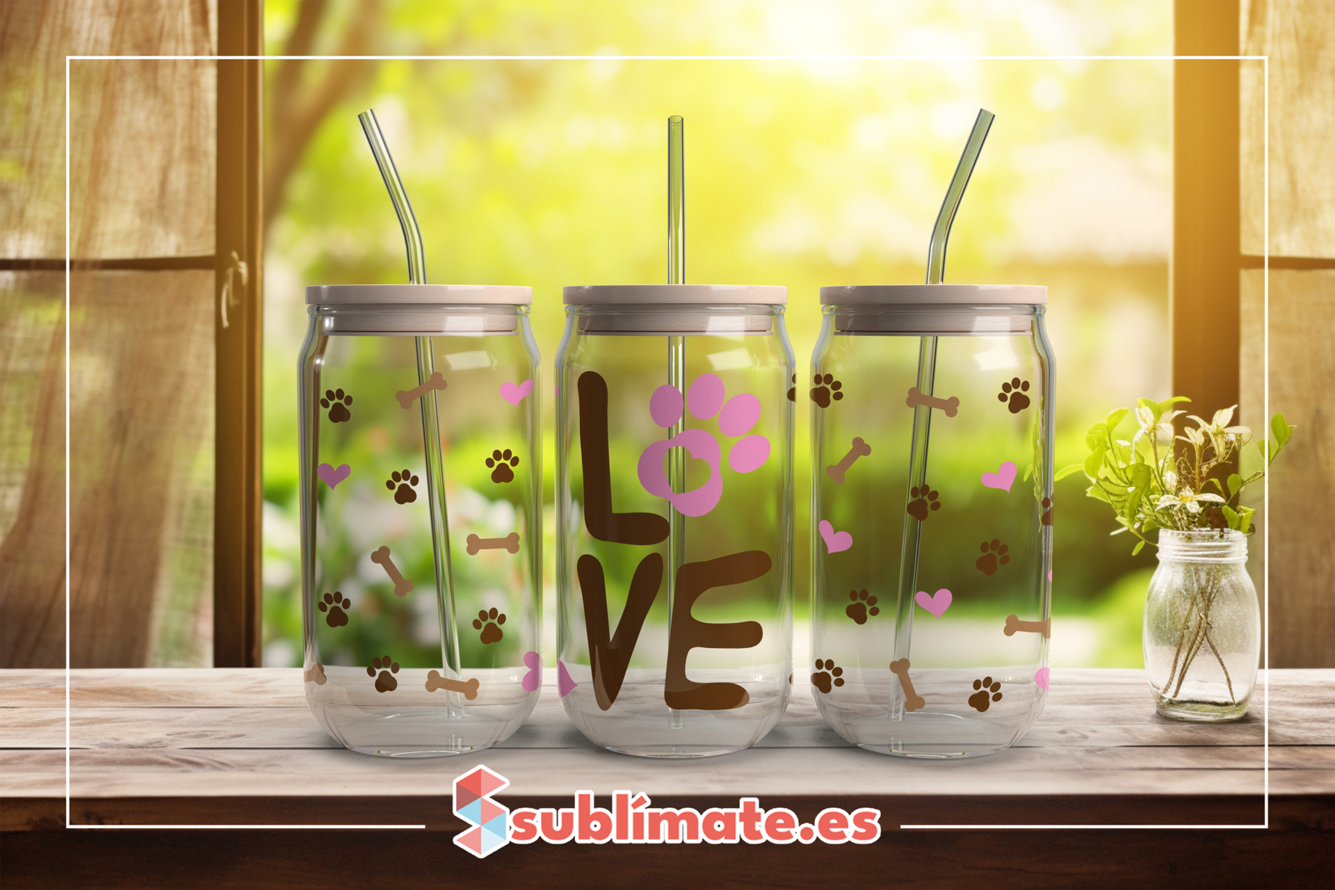 vaso vidrio huellas perro