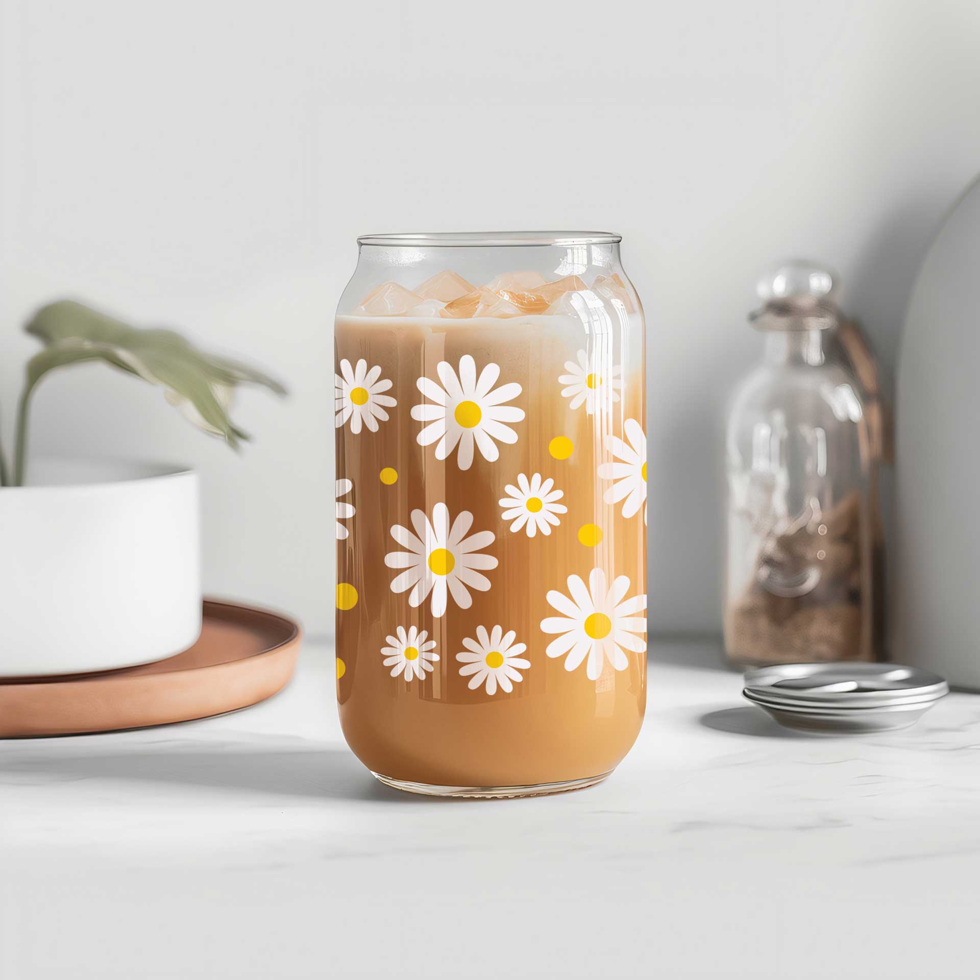 vaso vidrio margaritas