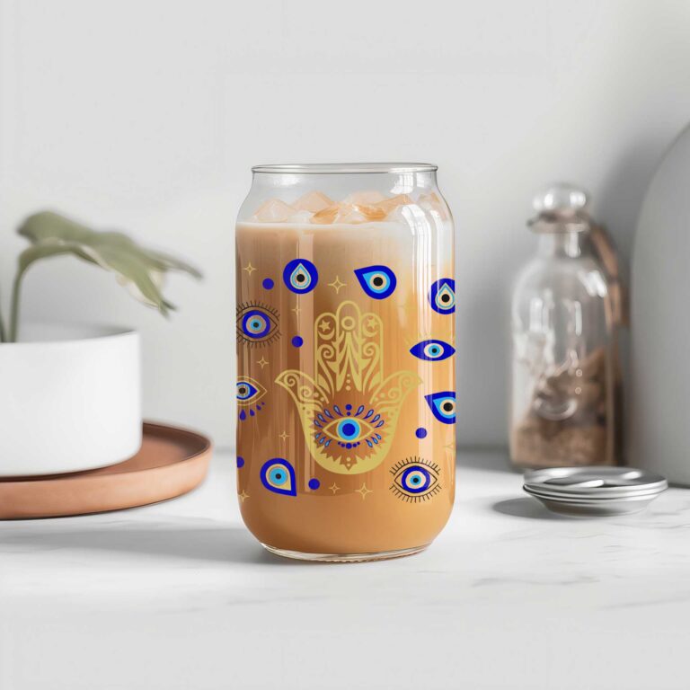 vaso vidrio ojos de la suerte