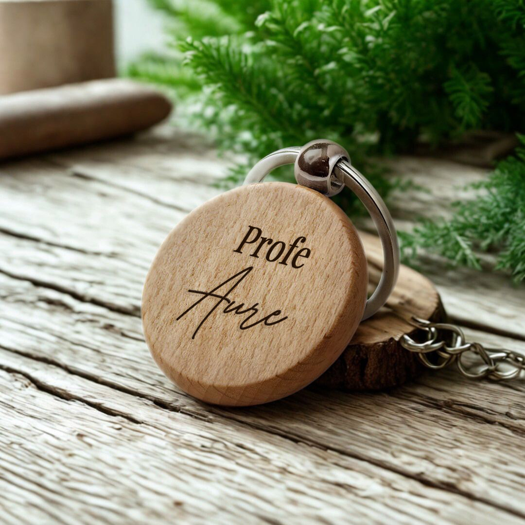 llaveros de madera redondos personalizados Profe