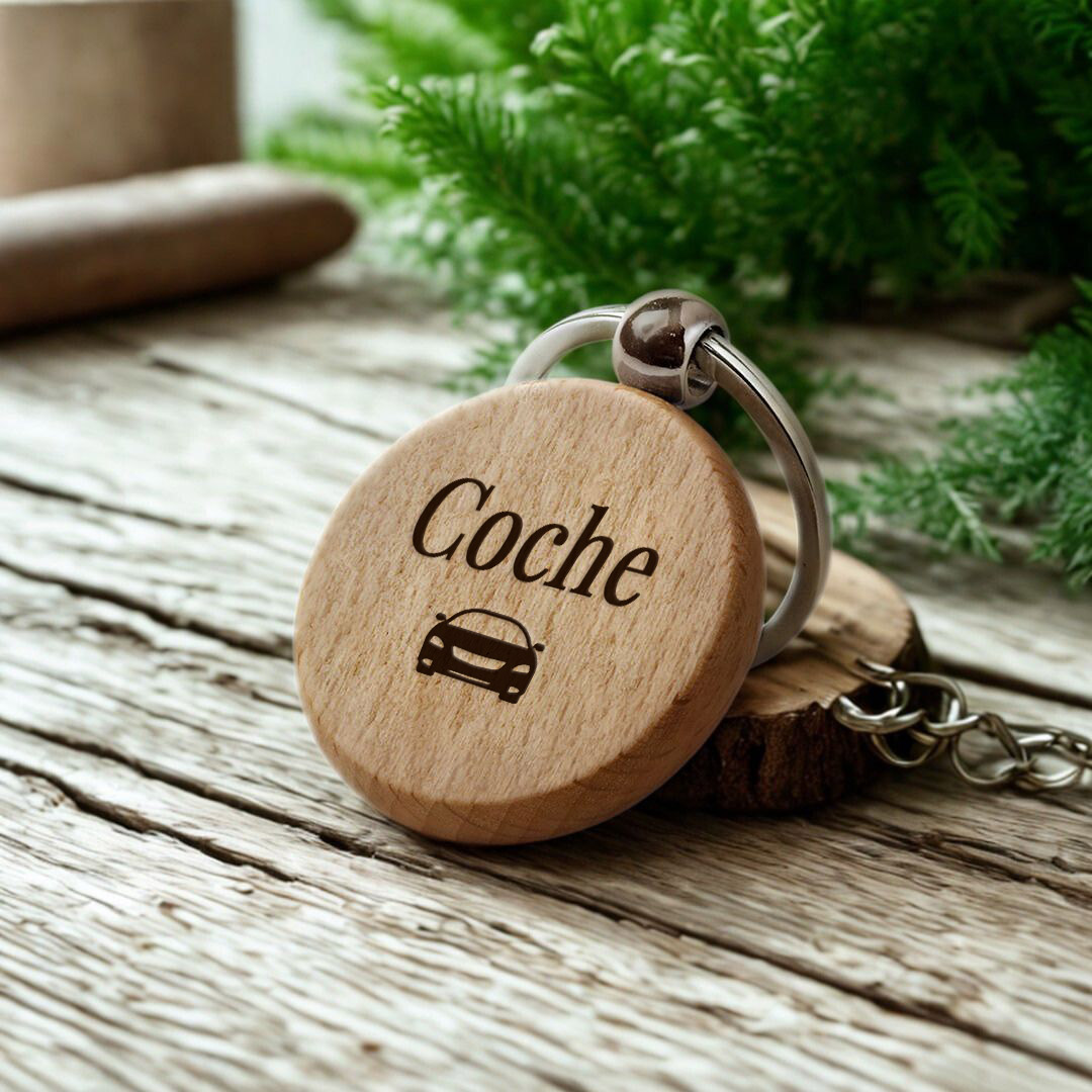 llaveros de madera redondos personalizados Coche