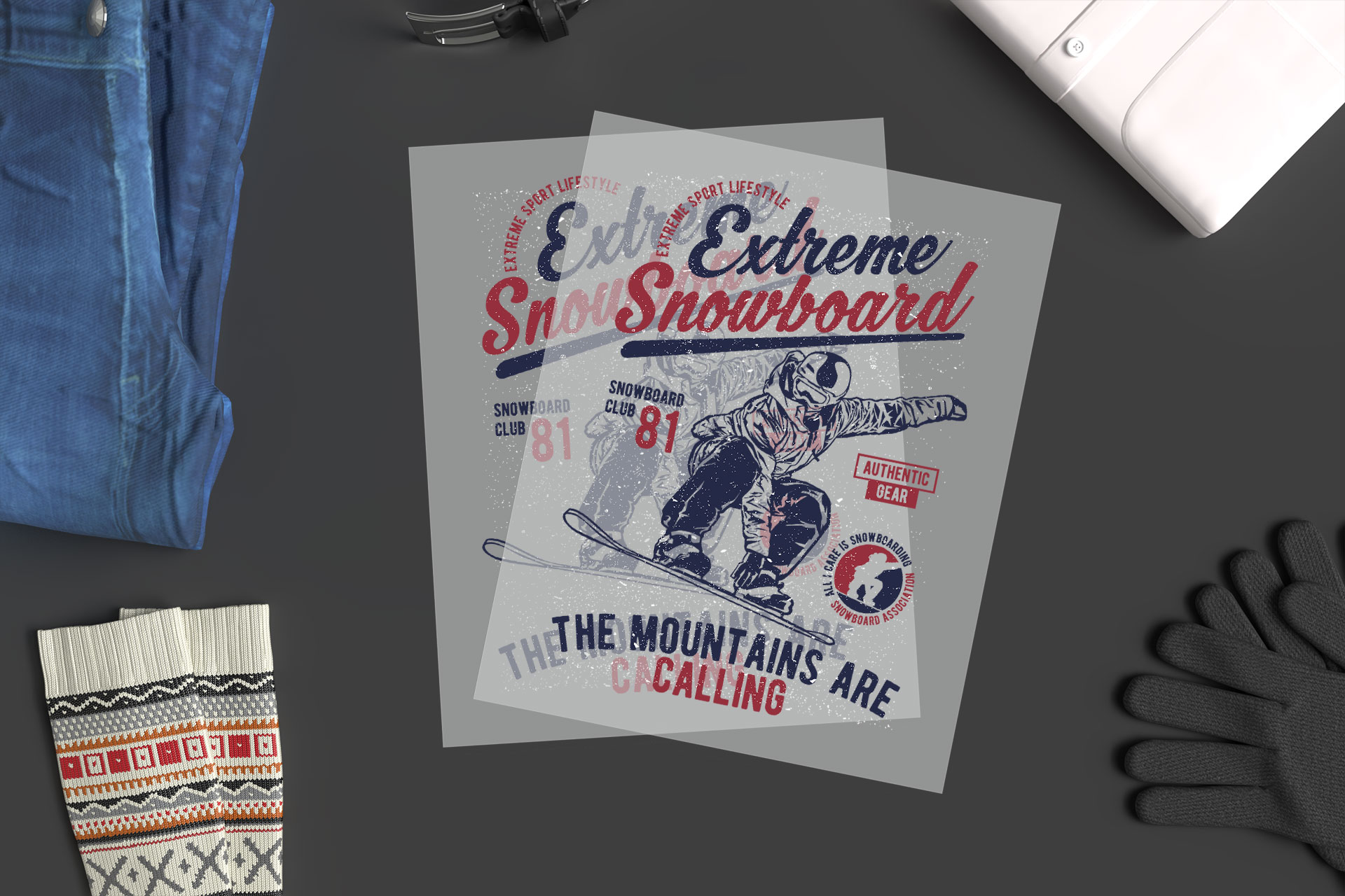 diseño snowboard retro png