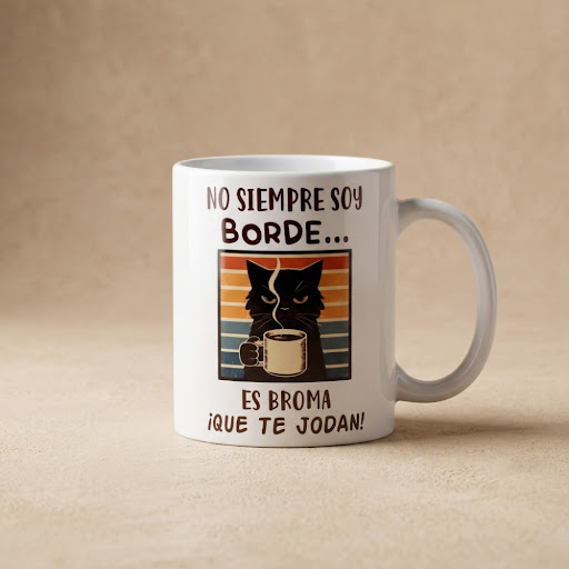 Taza gato negro frase sarcástica